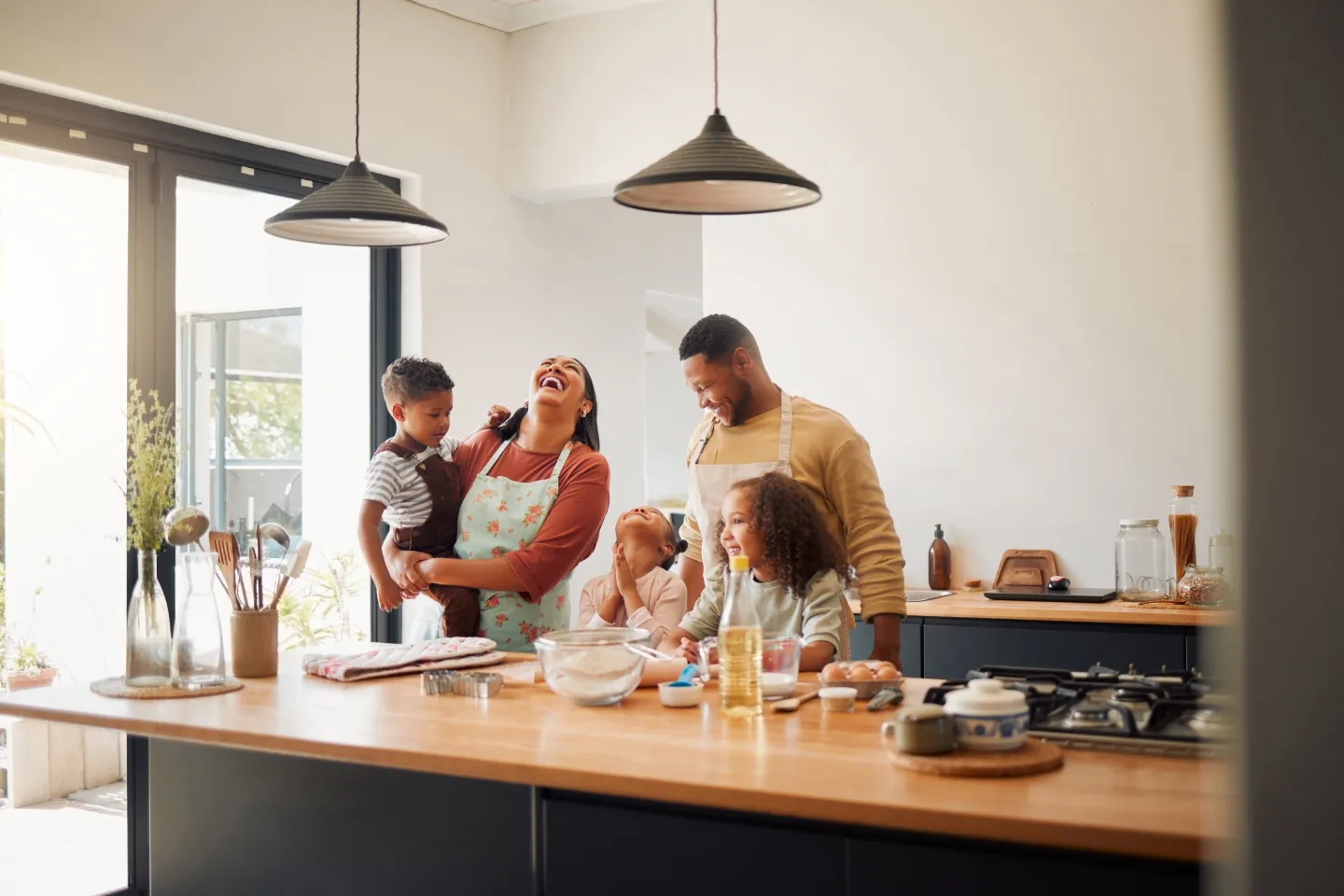 Family cooking together at home